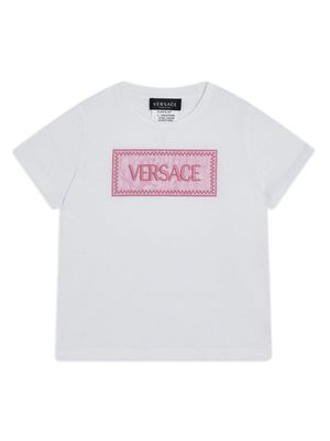 Versace Kids logo-embroidered cotton T-shirt - White