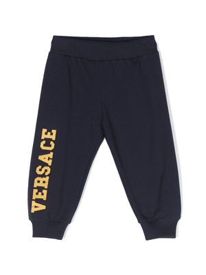 Versace Kids logo-embroidered cotton track tousers - Blue