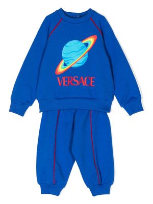Versace Kids logo-embroidered cotton tracksuit bottom - Blue