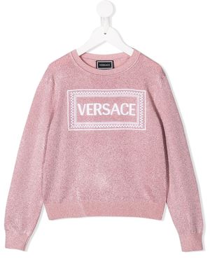 Versace Kids logo-embroidered glitter jumper - Pink
