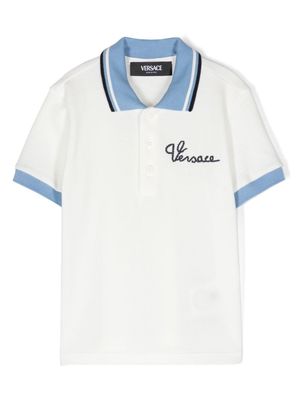 Versace Kids logo-embroidered piqué-weave polo shirt - White
