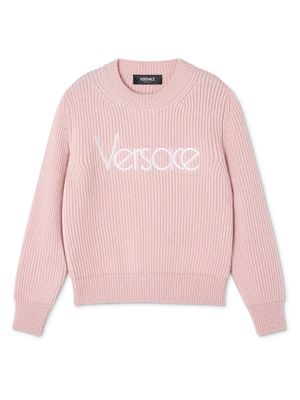 Versace Kids logo-embroidered ribbed-knit jumper - Pink