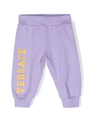 Versace Kids logo-embroidered stretch-cotton track pants - Purple