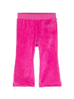 Versace Kids logo-embroidered velvet leggings - Pink