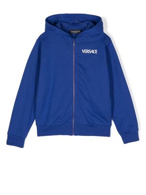 Versace Kids logo graphic zip-up cotton hoodie - Blue