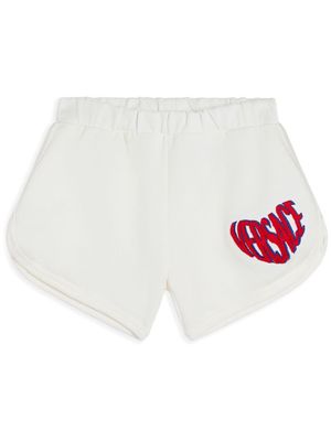 Versace Kids logo heart-appliqué track shorts - White