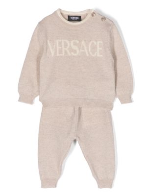 Versace Kids logo-intarsia cashmere pajamas - Neutrals