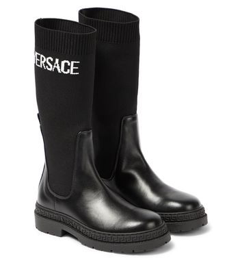 Versace Kids Logo-jacquard leather ankle boots