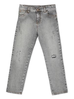 Versace Kids logo-patch straight-leg jeans - Grey