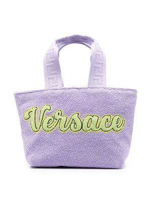 Versace Kids logo-patch tote bag - Purple