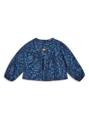 Versace Kids logo-plaque silk blouse - Blue