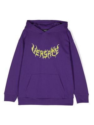 Versace Kids logo-print cotton hoodie - Purple