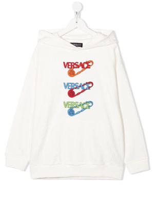 Versace Kids logo print cotton hoodie - White