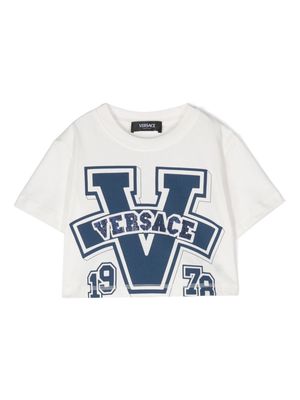 Versace Kids logo-print cropped T-shirt - White