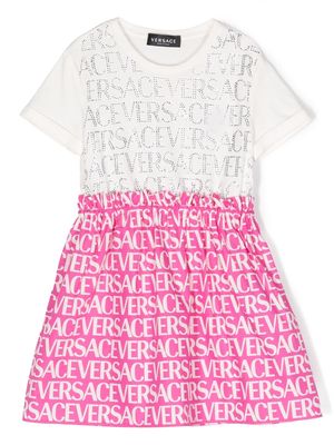 Versace Kids logo-print crystal-embellished dress - White