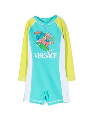 Versace Kids logo-print detail swim suit - Green