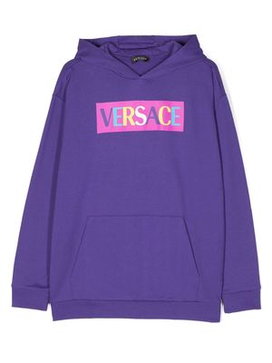 Versace Kids logo-print drop-shoulder hoodie - Purple