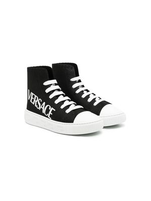 Versace Kids logo-print lace-up sneakers - Black