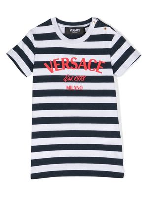 Versace Kids logo-print nautical-stripe T-shirt - White