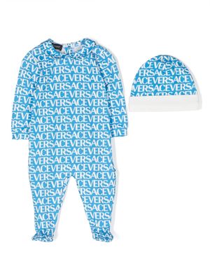 Versace Kids logo-print pajama and beanie set - Blue