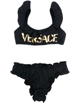 Versace Kids logo-print ruched bikini set - Black