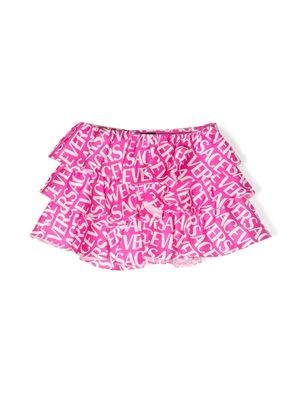 Versace Kids logo-print ruffled miniskirt - Pink