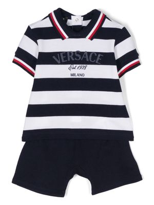 Versace Kids logo-print striped shorts set - Blue