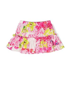 Versace Kids logo-print tiered skirt - Pink