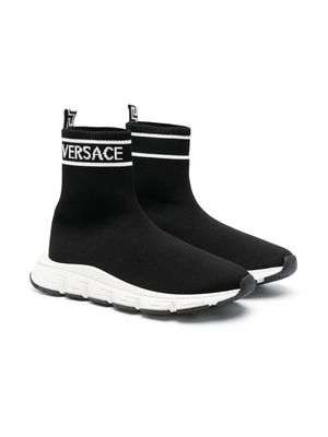 Versace Kids logo sock sneakers - Black