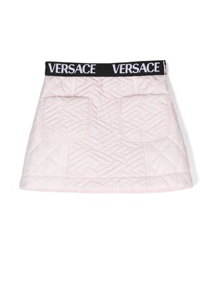 Versace Kids logo-waist diamond-quilt skirt - Pink