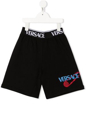 Versace Kids logo-waistband track shorts - Black