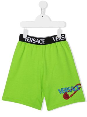 Versace Kids logo-waistband track shorts - Green