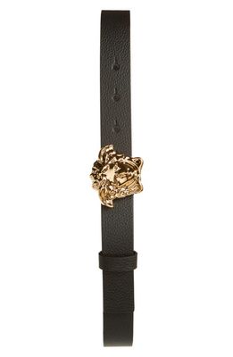 Versace Kids' Medusa Buckle Leather Belt in Nero Oro Versace