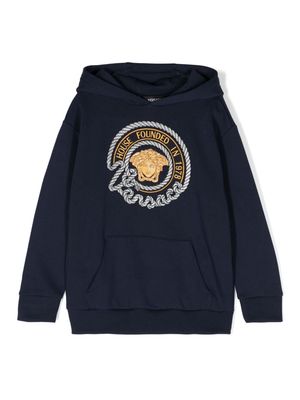 Versace Kids Medusa Head-embroidered cotton hoodie - Blue