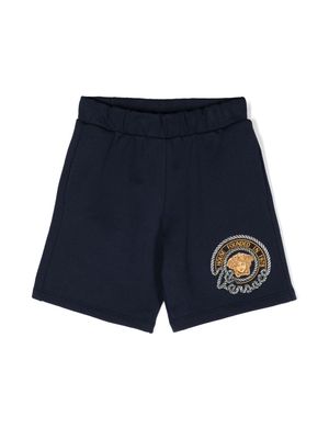 Versace Kids Medusa Head-embroidered cotton shorts - Blue