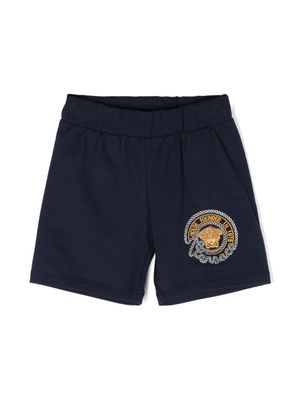 Versace Kids Medusa Head-embroidered jersey shorts - Blue