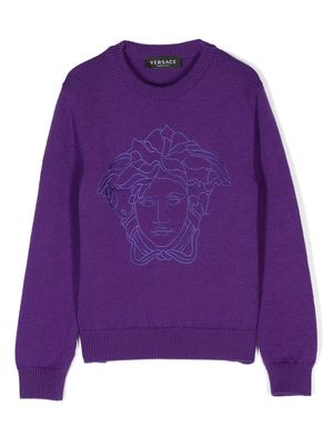 Versace Kids Medusa Head motif-embroidered jumper - Purple