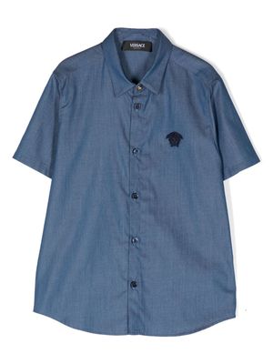 Versace Kids Medusa Head-patch chambray denim shirt - Blue