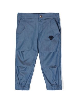 Versace Kids Medusa Head-patch chambray trousers - Blue
