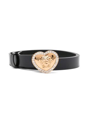 Versace Kids Medusa heart-buckle leather belt - Black