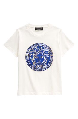 Versace Kids' Medusa Logo Cotton Graphic Tee in Bianco Iris Oro