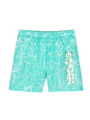 Versace Kids Medusa logo-print swim shorts - Blue