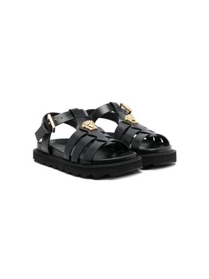 Versace Kids Medusa-plaque leather sandals - Black