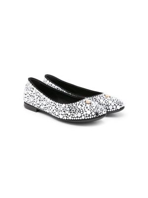 Versace Kids Medusa-plaque rhinestoned ballerina shoes - Silver