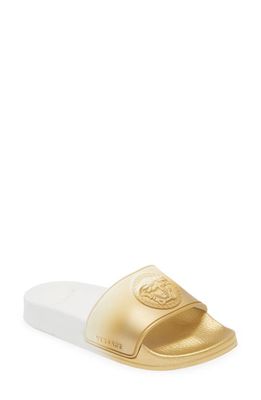Versace Kids' Ombré Metallic Slide Sandal in White/Gold