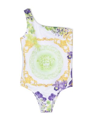 Versace Kids one-shoulder swimsuit - White