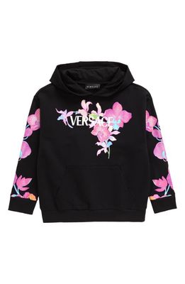 Versace Kids' Orchid Cotton Graphic Hoodie in Nero Multicolor