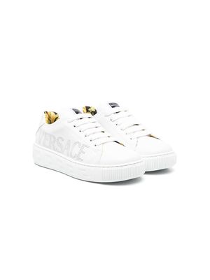 Versace Kids perforated-logo leather sneakers - White