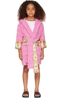 Versace Kids Pink 'I Heart Baroque' Hooded Bath Robe