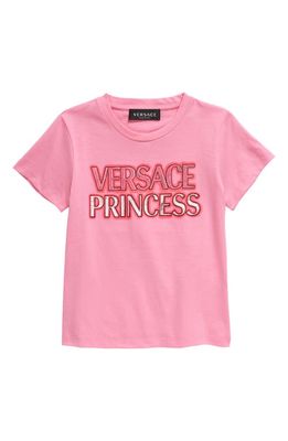Versace Kids' Princess Cotton Graphic Tee in Pink Paradise Fuxia Bianco